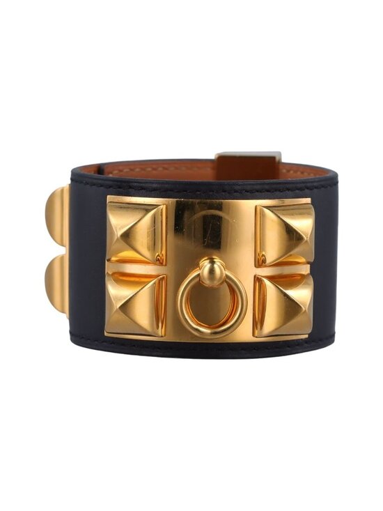 Hermes Jewelry - Hermes Collier de Chien Black Gold Leather S Si?q Bracelet